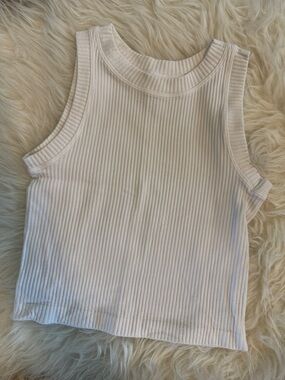 Aura White Ribbed Tank Crop Top